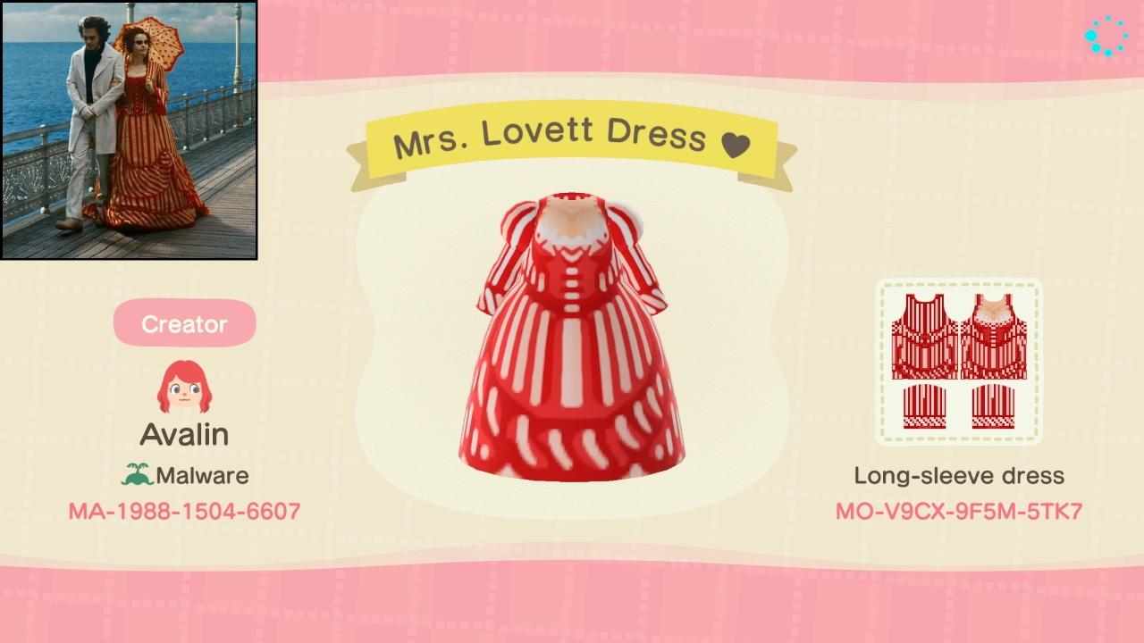 Animal Crossing Design Code: MO-V9CX-9F5M-5TK7 Mrs. Lovett Dress
