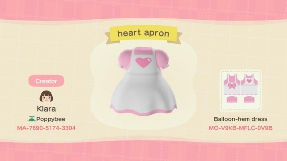 Animal Crossing Design Code: MO-V9KB-MFLC-0V9B Heart Apron Dress