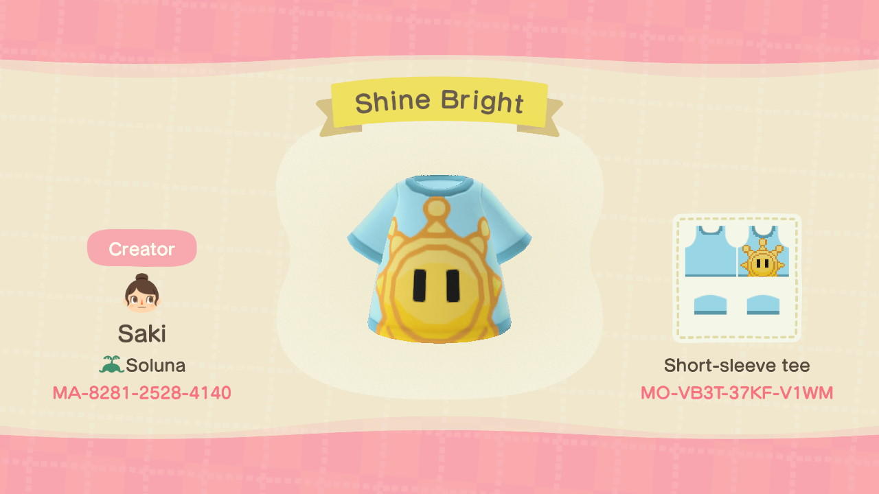 Animal Crossing Design Code: MO-VB3T-37KF-V1WM Shine Brite