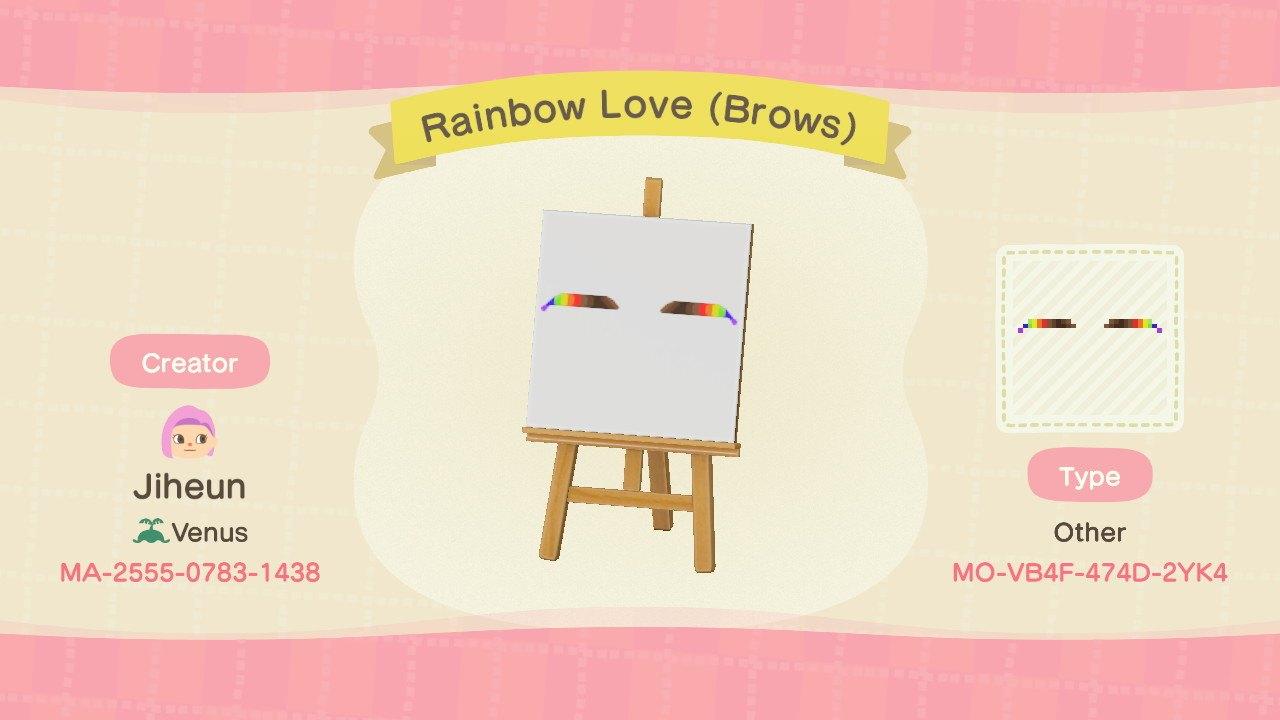 Animal Crossing Design Code: MO-VB4F-474D-2YK4 Rainbow Love (Brows)