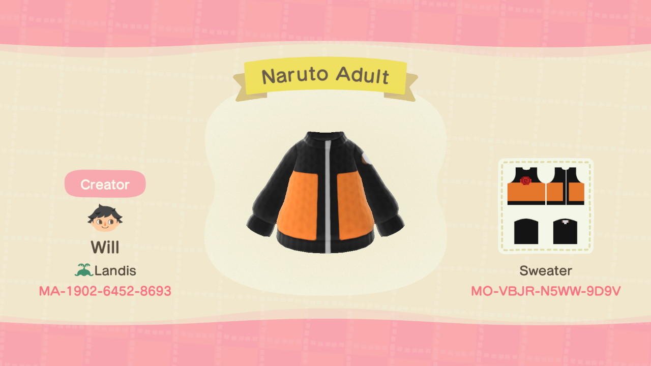 Animal Crossing Design Code: MO-VBJR-N5WW-9D9V Naruto Adult