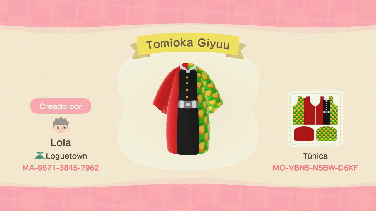 Animal Crossing Design Code: MO-VBN5-N5BW-D6KF Tomioka Demon Slayer