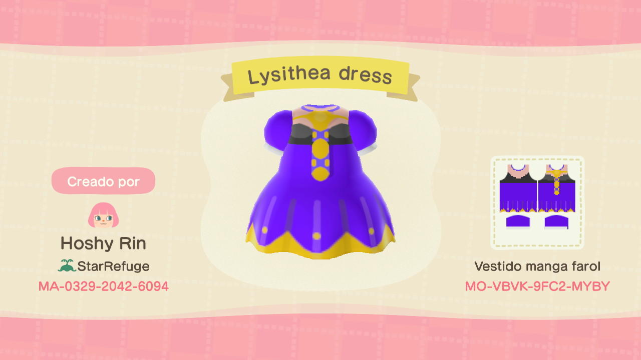 Animal Crossing Design Code: MO-VBVK-9FC2-MYBY lysithea dress