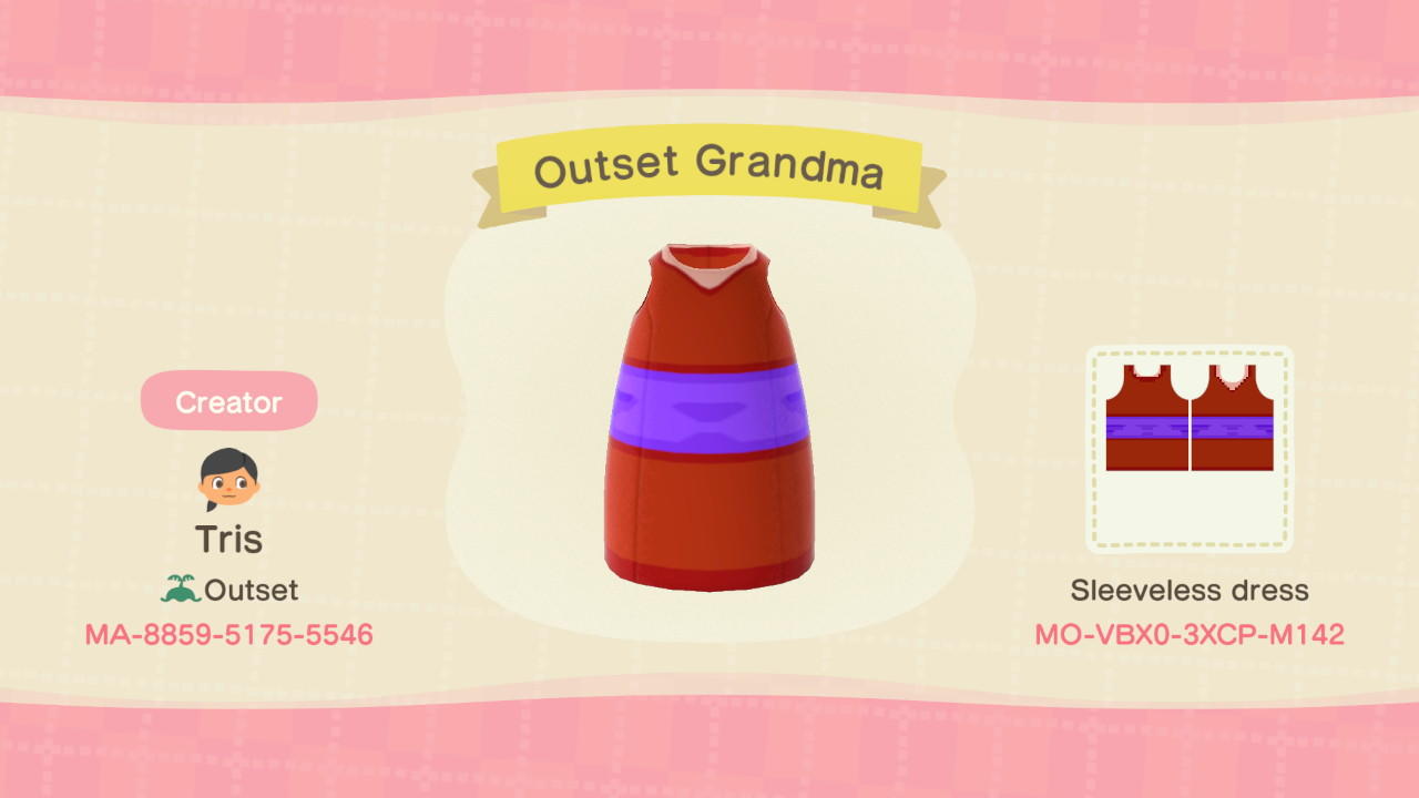 Animal Crossing Design Code: MO-VBX0-3XCP-M142 Outset Grandma