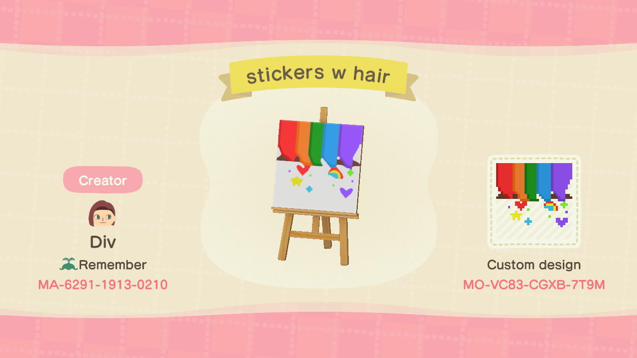 Animal Crossing Design Code: MO-VC83-CGXB-7T9M face stickers w hair