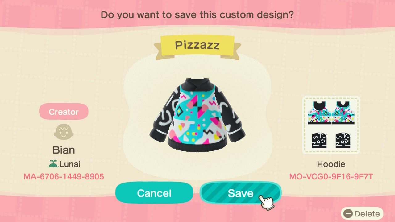 Animal Crossing Design Code: MO-VCG0-9F16-9F7T Pizzazz