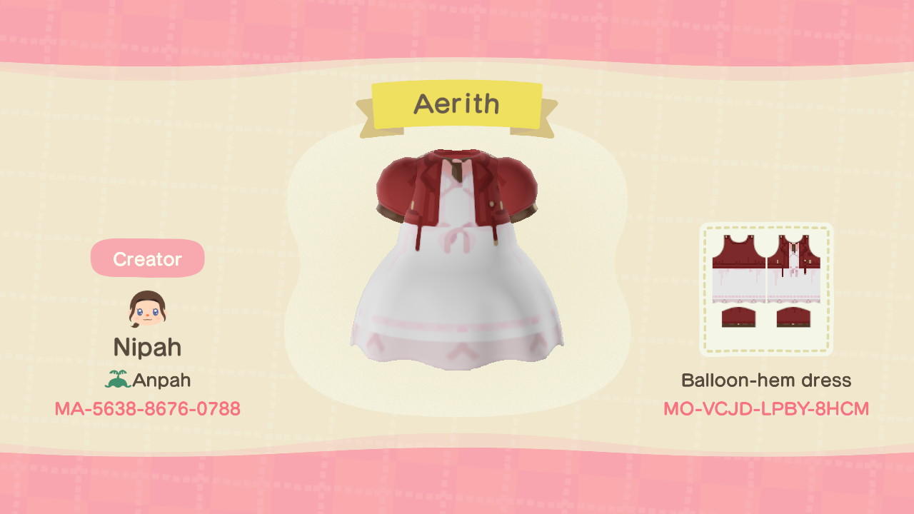 Animal Crossing Design Code: MO-VCJD-LPBY-8HCM FFVII Aerith