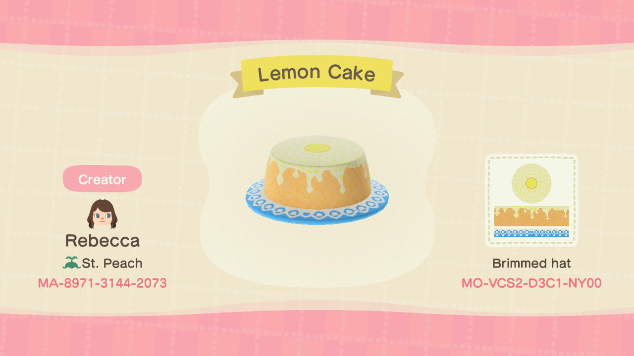 Animal Crossing Design Code: MO-VCS2-DC31-NY00 Lemon Cake