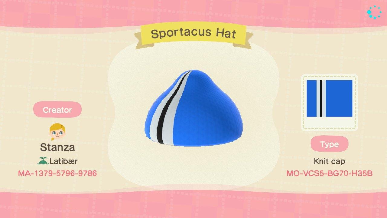 Animal Crossing Design Code: MO-VCS5-BG70-H35B Sportacus Hat