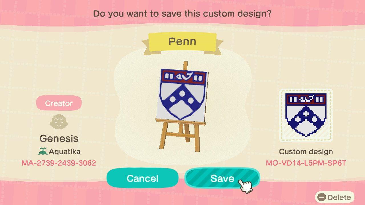 Animal Crossing Design Code: MO-VD14-L5PM-SP6T Penn Logo
