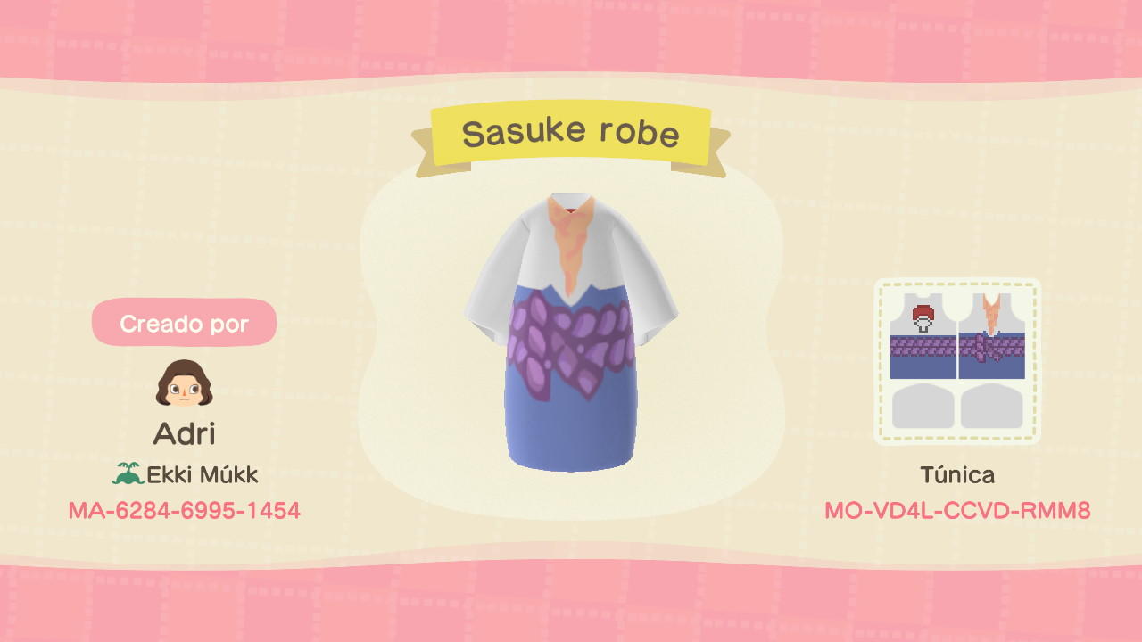 Animal Crossing Design Code: MO-VD4L-CCVD-RMM8 Sasuke Uchiha Robe
