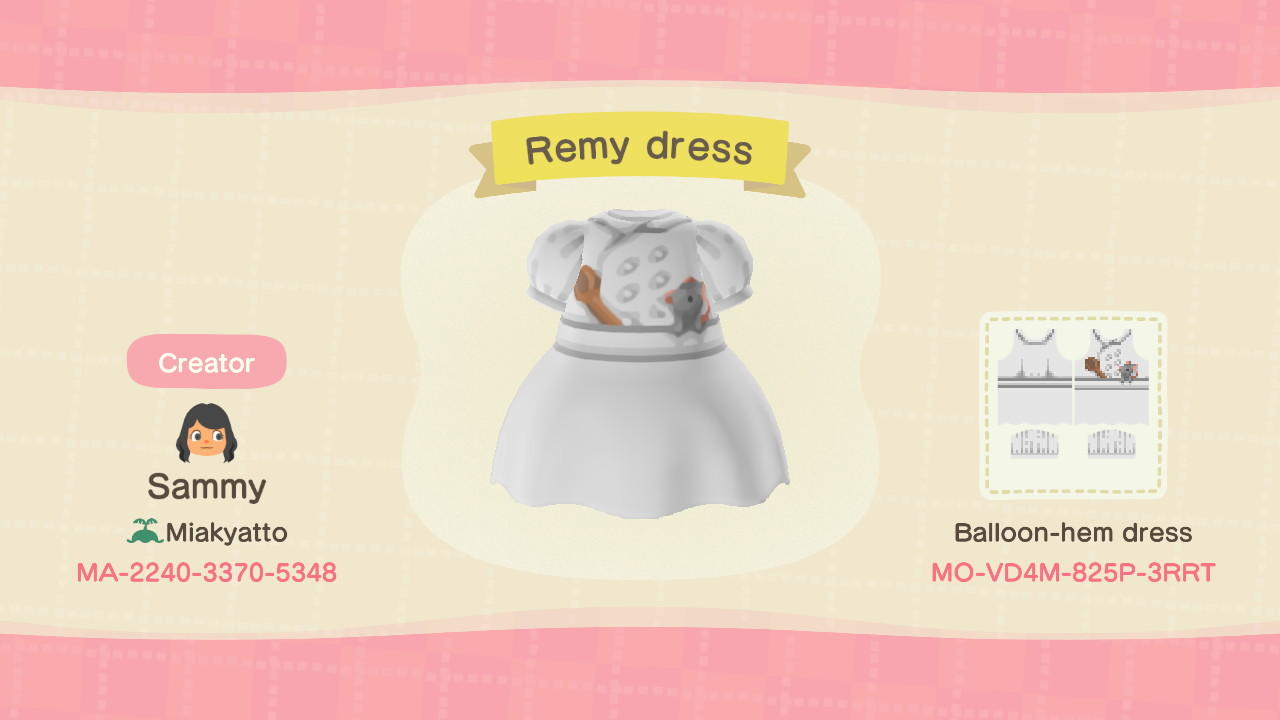 Animal Crossing Design Code: MO-VD4M-825P-3RRT Remy dress