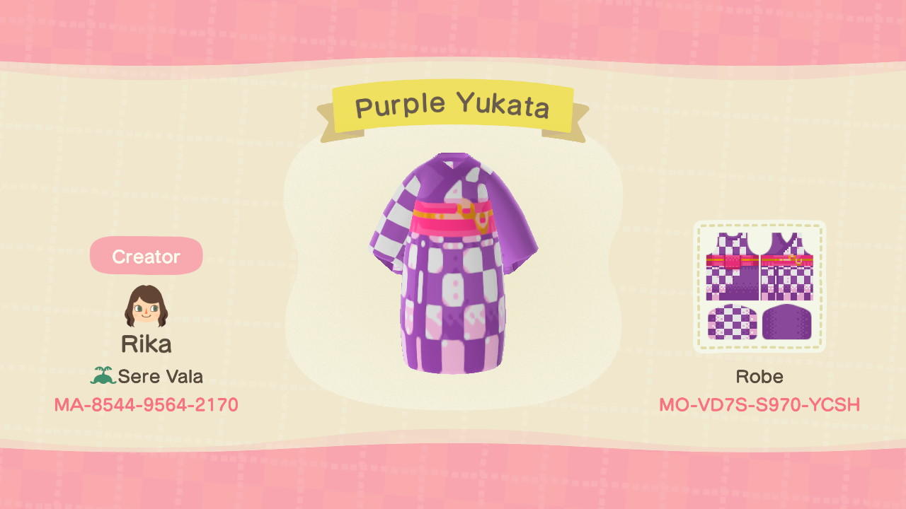 Animal Crossing Design Code: MO-VD7S-S970-YCSH Purple Yukata