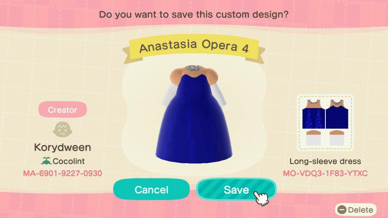 Animal Crossing Design Code: MO-VDQ3-1F83-YTXC Anastasia Opera 4