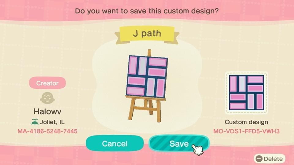 Animal Crossing Design Code: MO-VDS1-FFD5-VWH3 J path