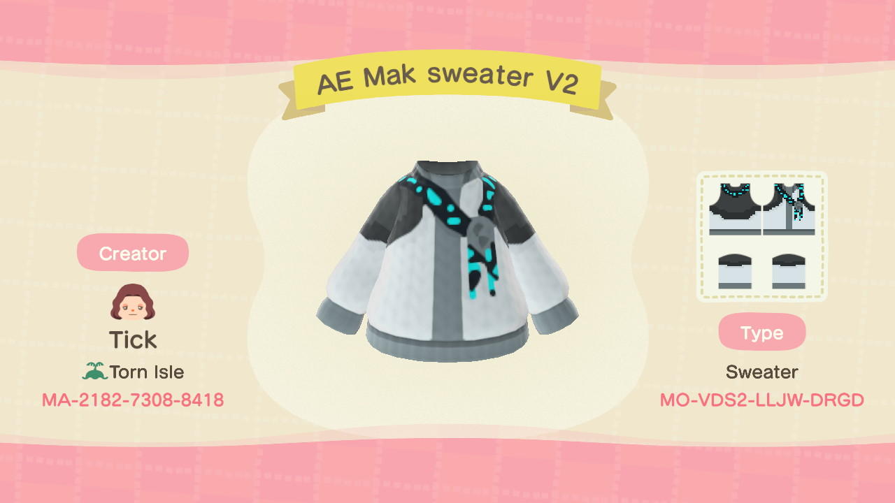 Animal Crossing Design Code: MO-VDS2-LLJW-DRGD AE Mak Sweater V2