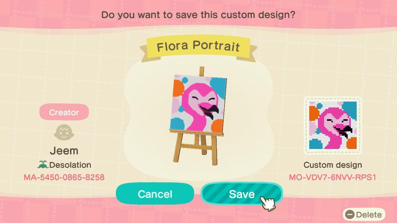 Animal Crossing Design Code: MO-VDV7-6NVV-RPS1 Flora Portrait