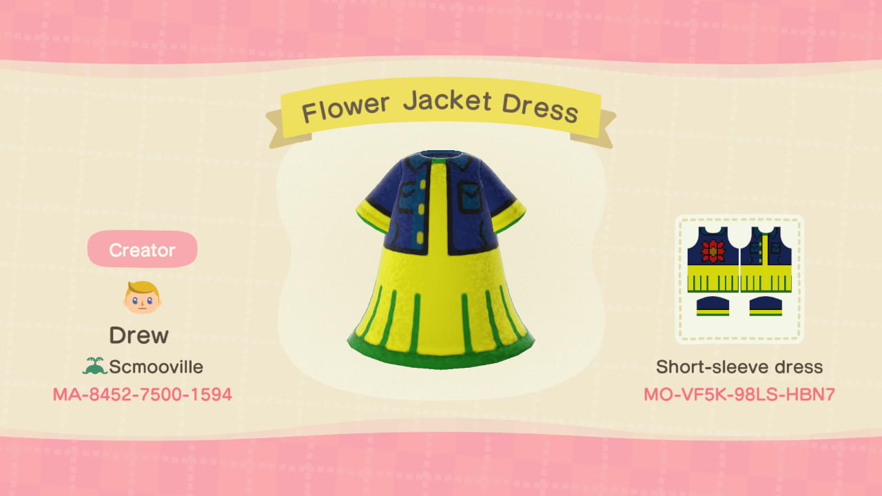Animal Crossing Design Code: MO-VF5K-98LS-HBN7 Flower Jacket Dress
