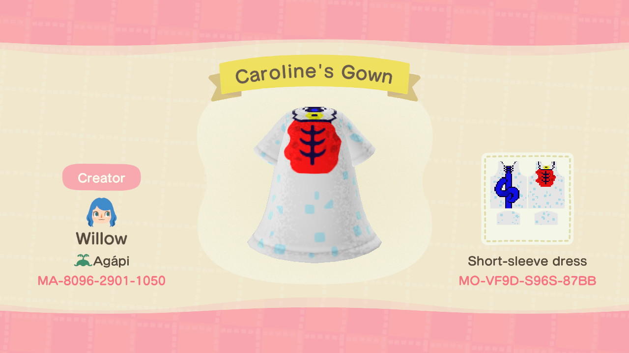 Animal Crossing Design Code: MO-VF9D-S96S-87BB Caroline&#39;s Gown