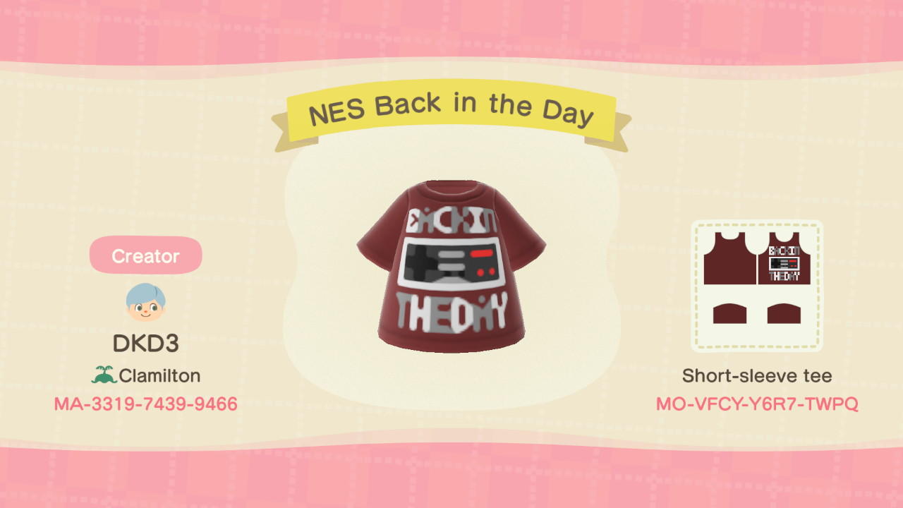 Animal Crossing Design Code: MO-VFCY-Y6R7-TWPQ NES Back in the Day