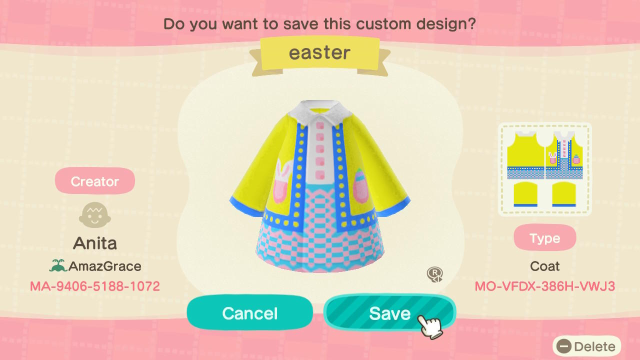 Animal Crossing Design Code: MO-VFDX-386H-VWJ3 Easter