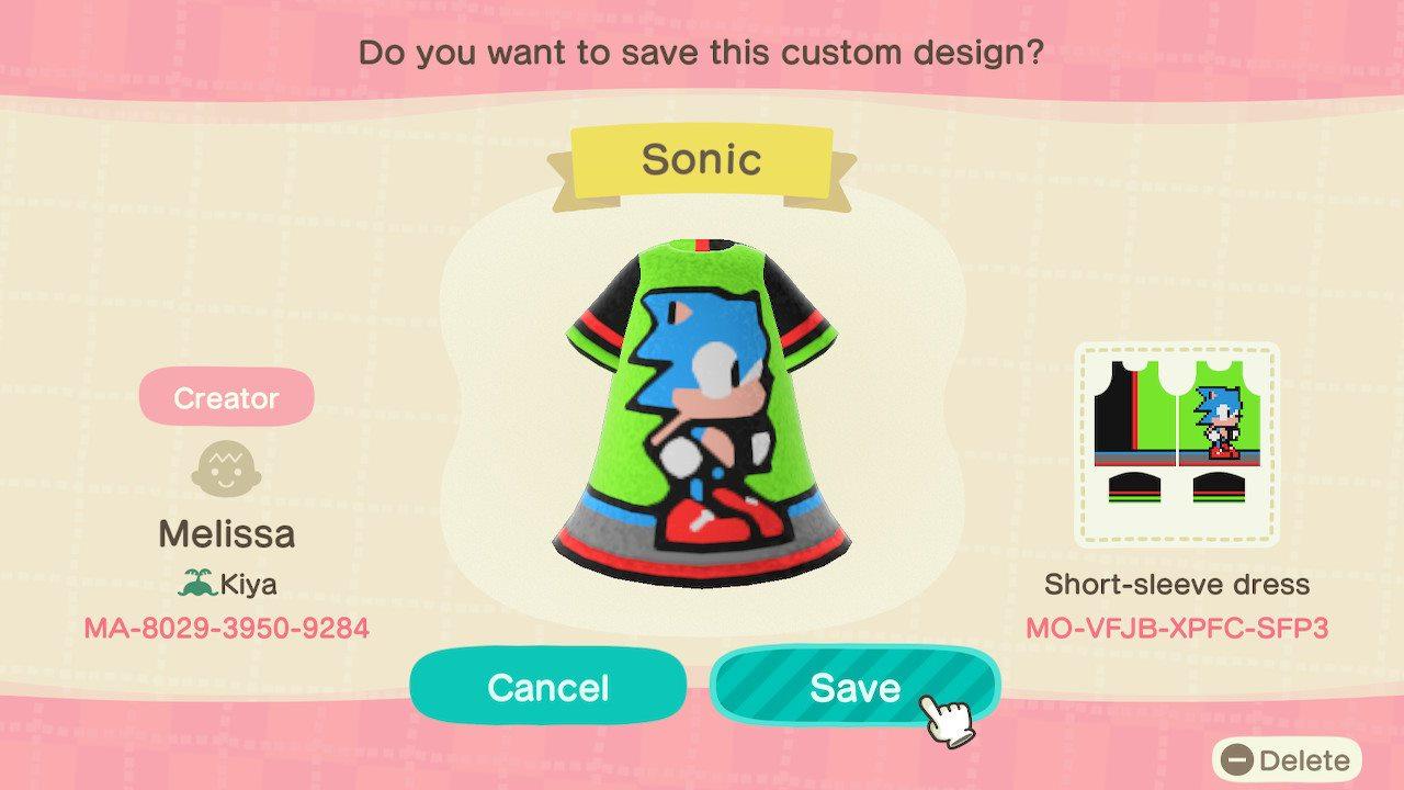 Animal Crossing Design Code: MO-VFJB-XPFC-SFP3 Sonic Shirt