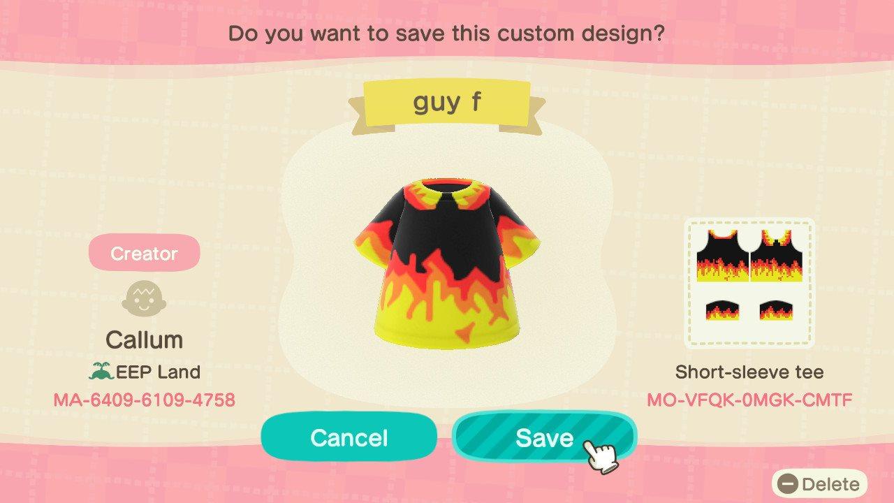 Animal Crossing Design Code: MO-VFQK-0MGK-GMTF Guy Fieri Shirt