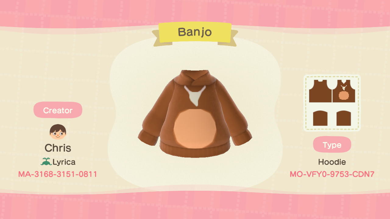 Animal Crossing Design Code: MO-VFY0-9753-CDN7 Banjo