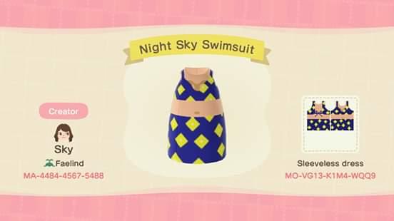 Animal Crossing Design Code: MO-VG13-K1M4-WQQ9 Night Sky Swimsuit