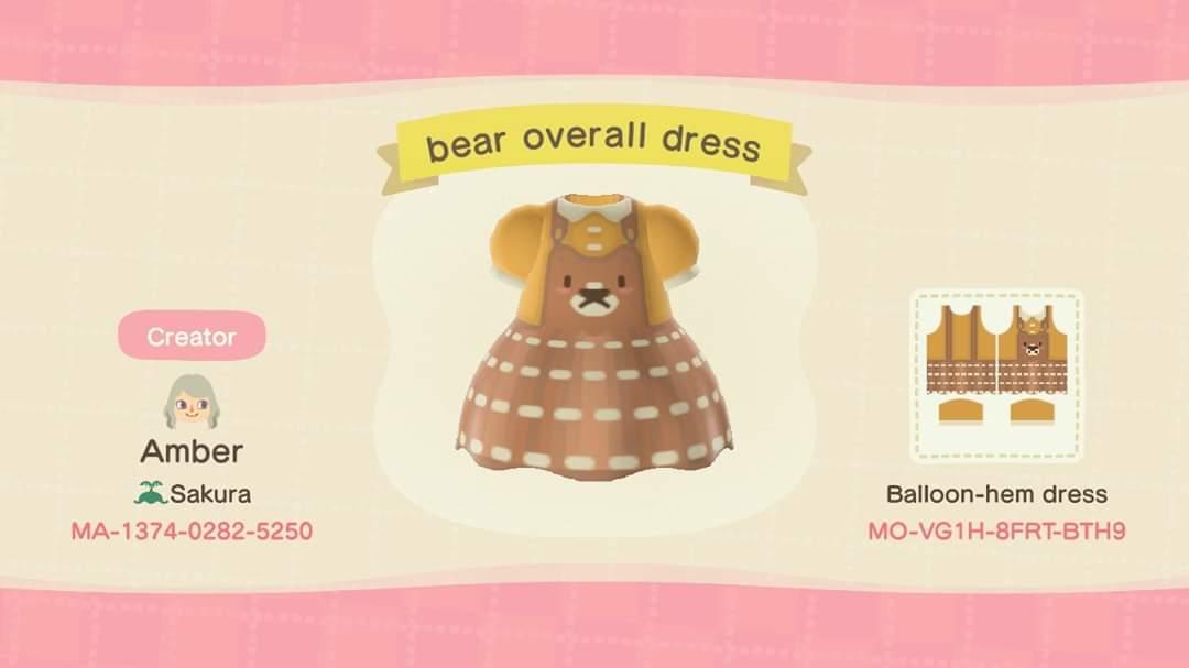 Animal Crossing Design Code: MO-VG1H-8FRT-BTH9 bear overall dress