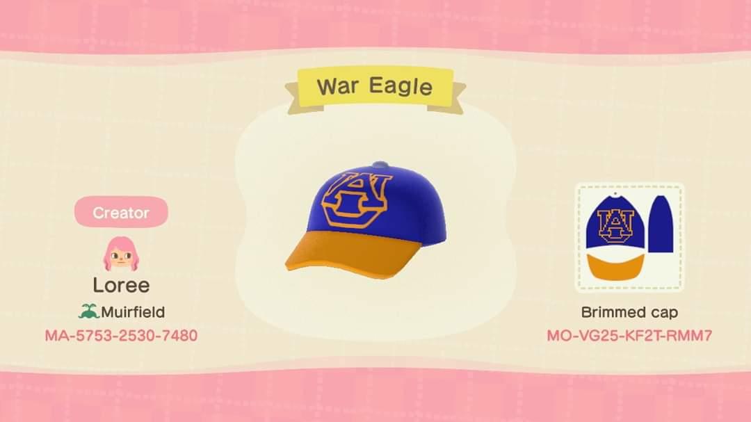 Animal Crossing Design Code: MO-VG25-KF2T-RMM7 Auburn University