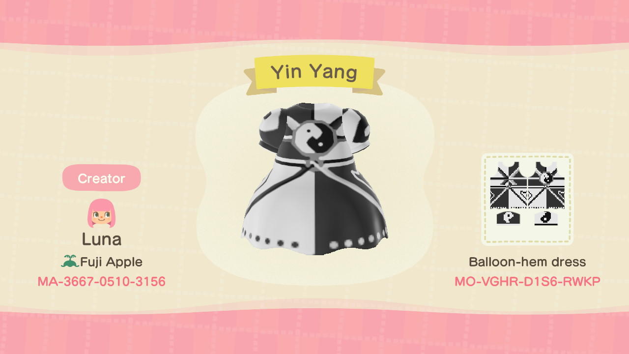 Animal Crossing Design Code: MO-VGHR-D1S6-RWKP Yin Yang