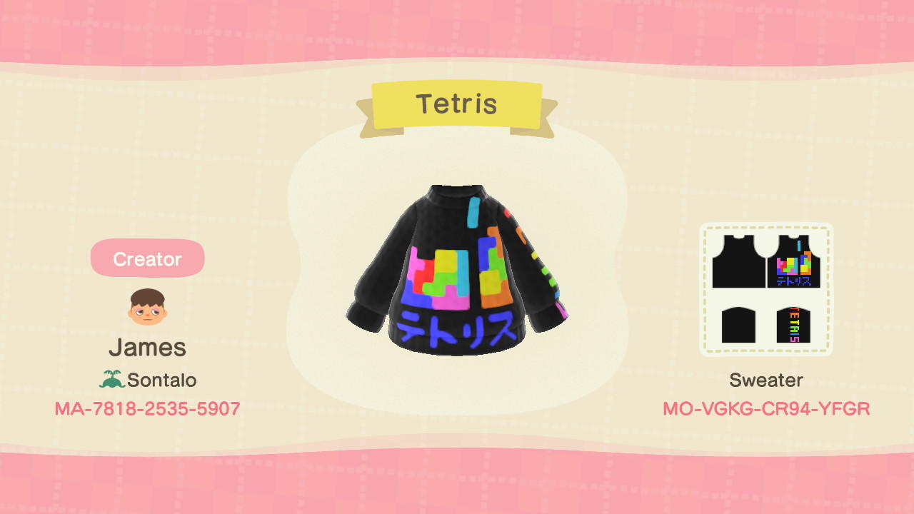 Animal Crossing Design Code: MO-VGKG-CR94-YFGR Tetris