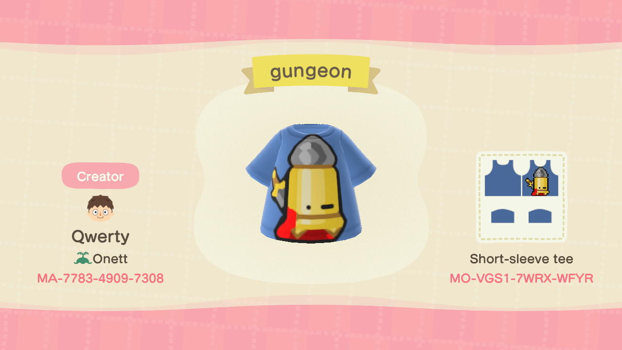 Animal Crossing Design Code: MO-VGS1-7WRX-WFYR gungeon (The Bullet)