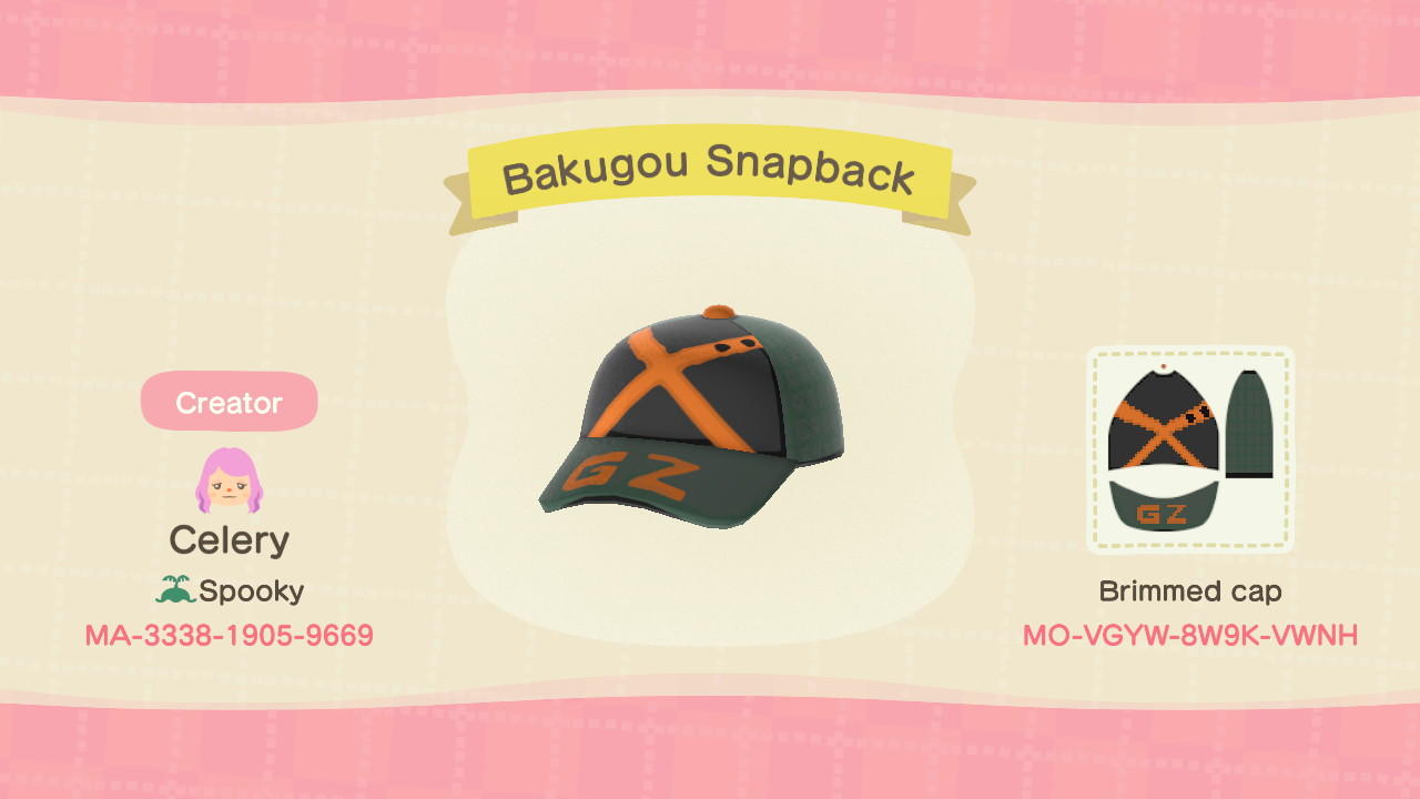 Animal Crossing Design Code: MO-VGYW-8W9K-VWNH Bakugou Snapback