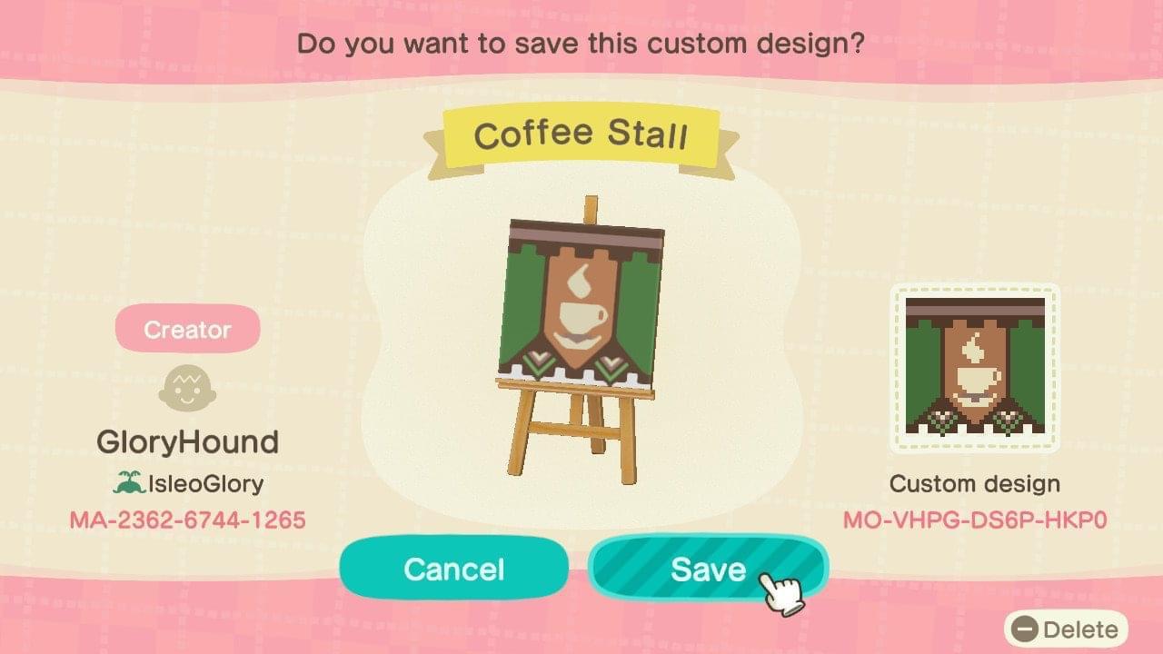 Animal Crossing Design Code: MO-VHPG-DS6P-HKP0 Coffee Stall