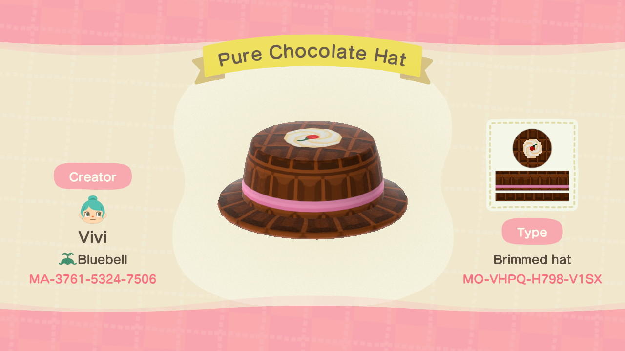 Animal Crossing Design Code: MO-VHPQ-H798-V1SX Pure Chocolate Hat