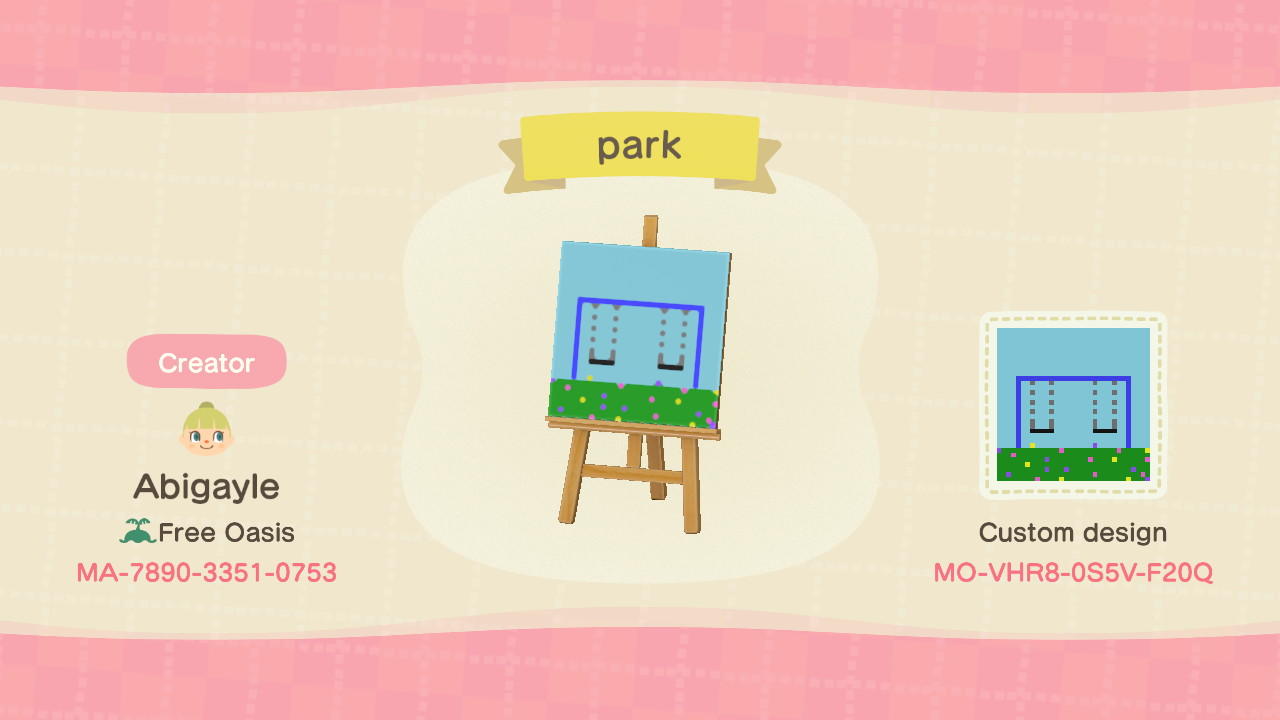 Animal Crossing Design Code: MO-VHR8-0S5V-F20Q Park