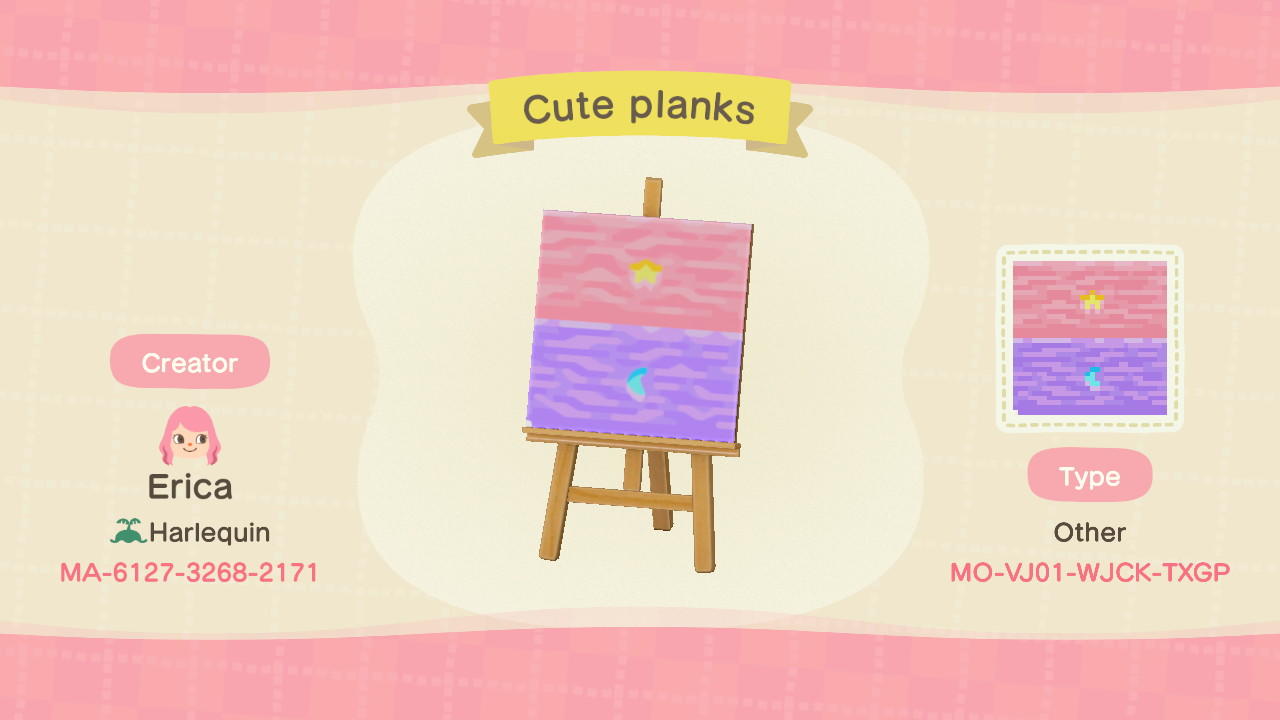 Animal Crossing Design Code: MO-VJ01-WJCK-TXGP Cute planks