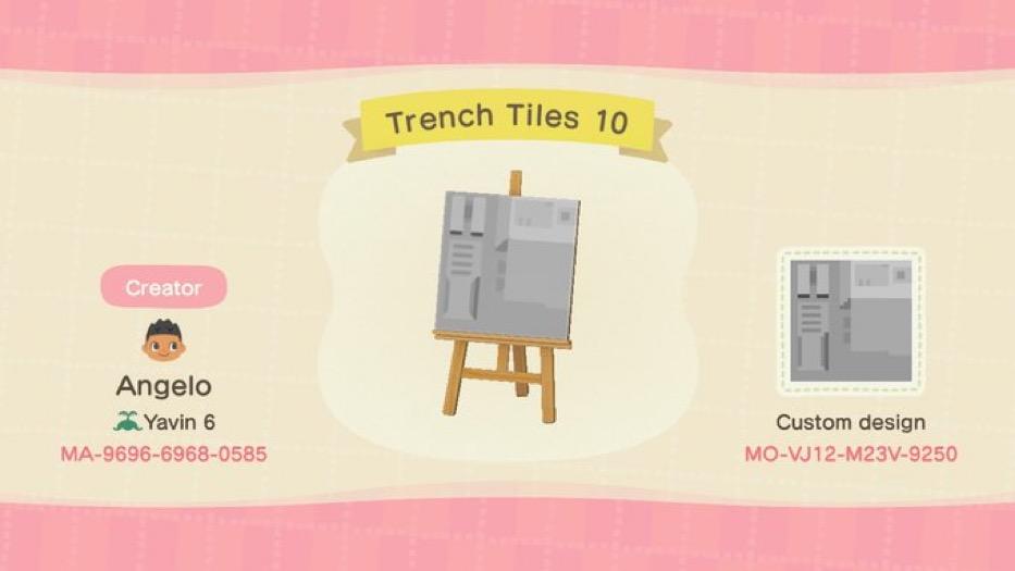 Animal Crossing Design Code: MO-VJ12-M23V-9250 Trench Tiles 10