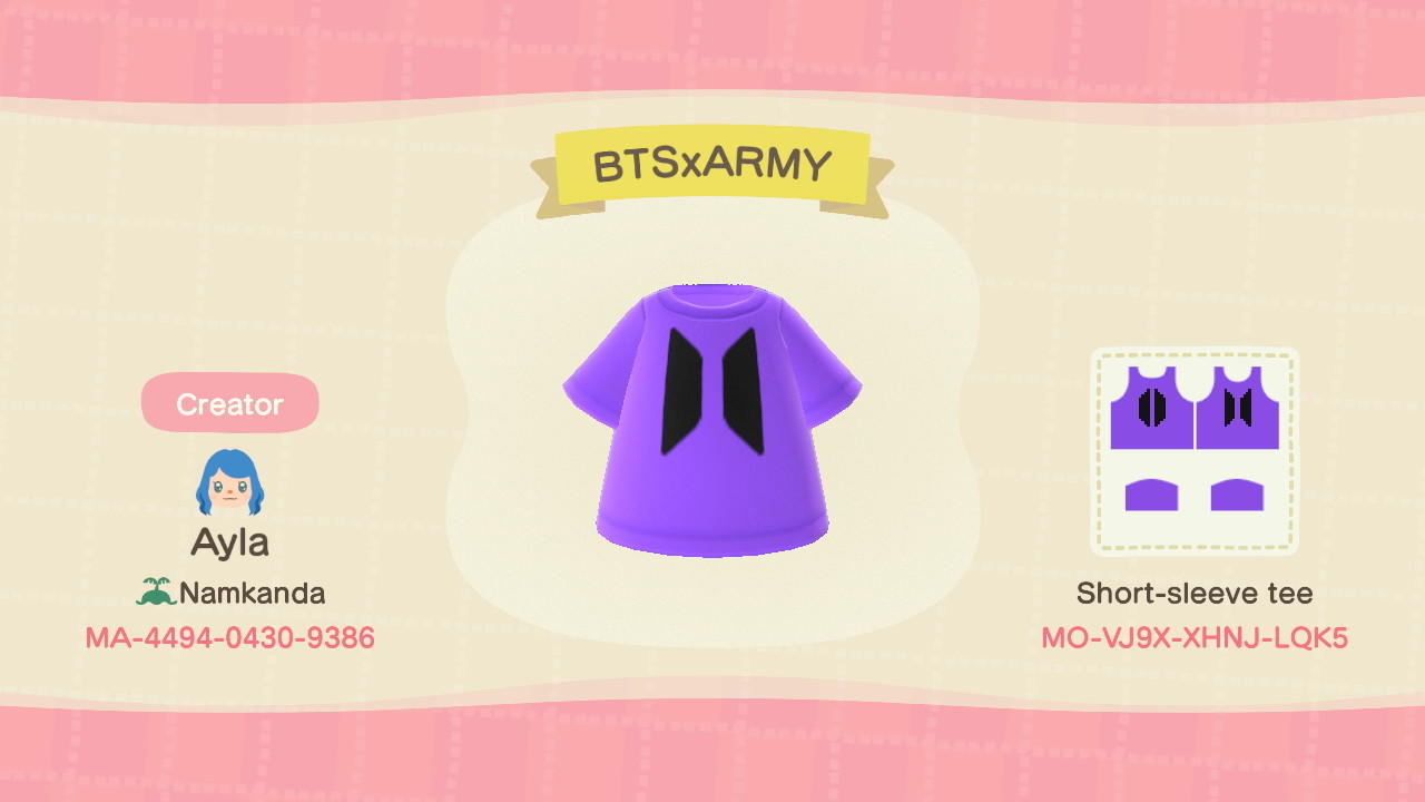 Animal Crossing Design Code: MO-VJ9X-XHNJ-LQK5 BTSxARMY