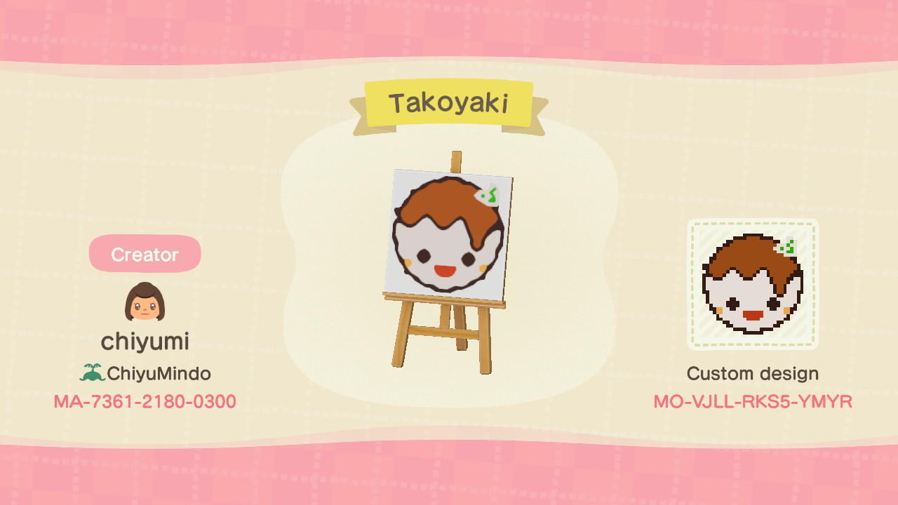 Animal Crossing Design Code: MO-VJLL-RKS5-YMYR Takoyaki