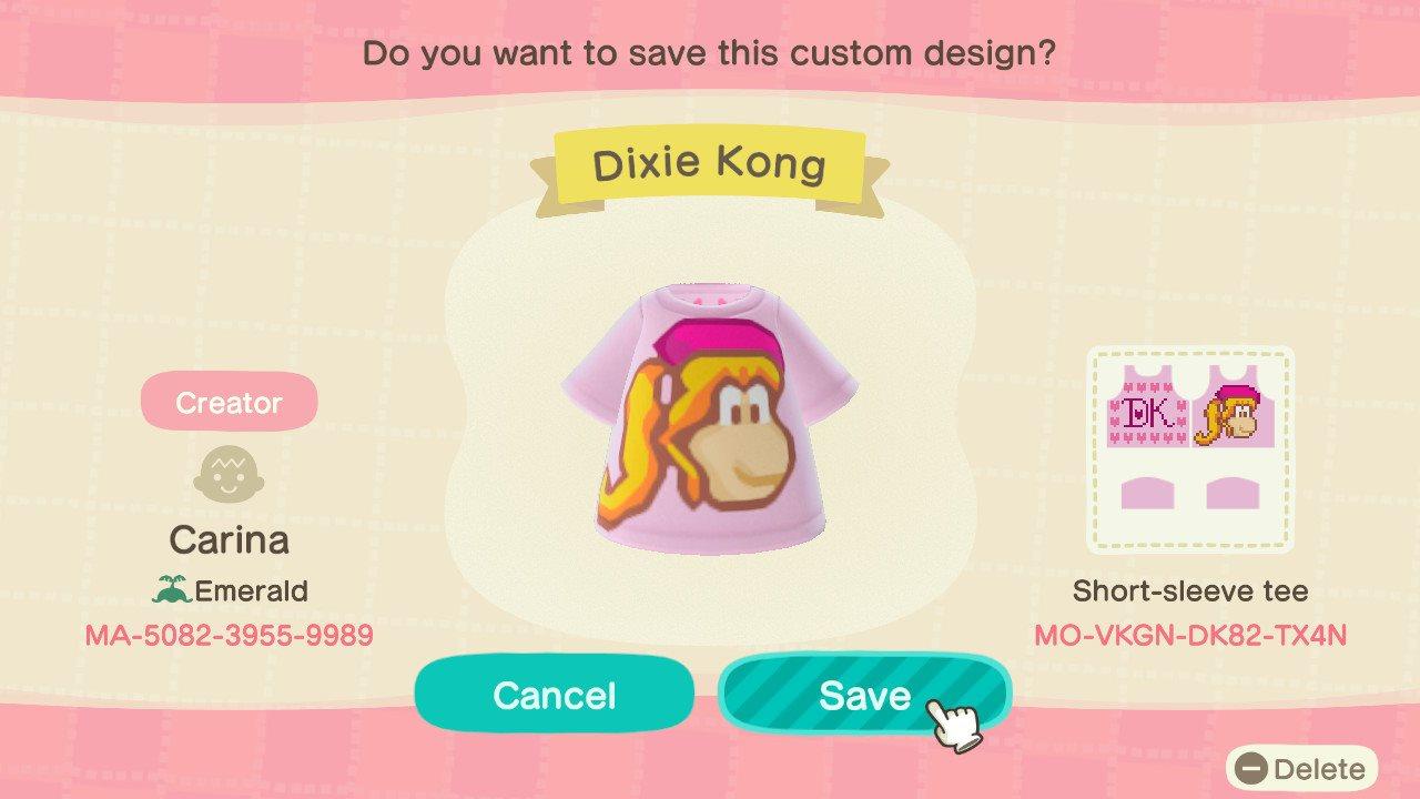 Animal Crossing Design Code: MO-VKGN-DK82-TX4N Dixie Kong