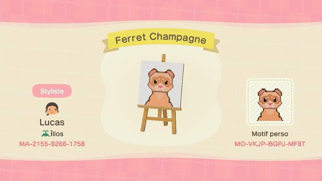 Animal Crossing Design Code: MO-VKJP-BGPJ-MF8T Ferret Champagne
