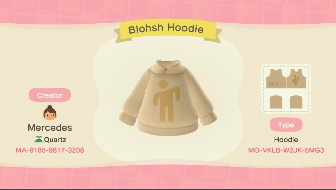 Animal Crossing Design Code: MO-VKLB-W2JK-5MG3 Blohsh Hoodie