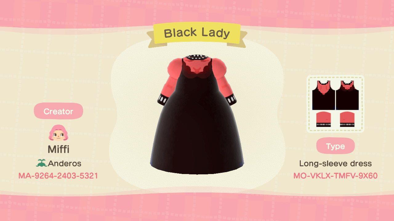 Animal Crossing Design Code: MO-VKLX-TMFV-9X60 Black Lady