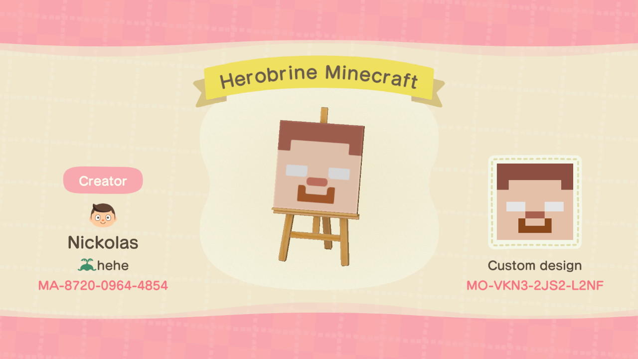 Animal Crossing Design Code: MO-VKN3-2JS2-L2NF Herobrine Minecraft