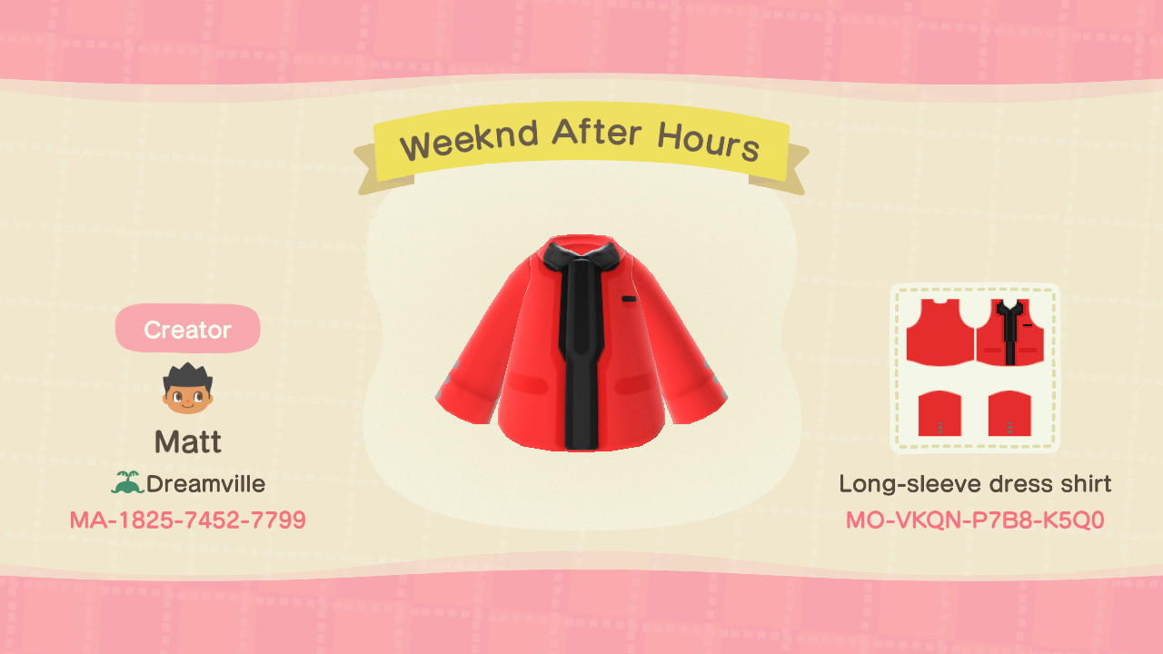 Animal Crossing Design Code: MO-VKQN-P7B8-K5Q0 Weeknd After Hours