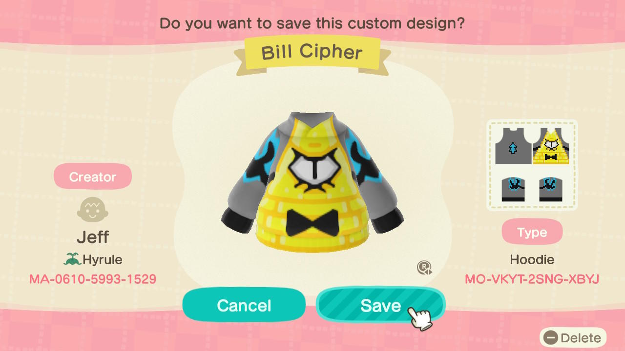 Animal Crossing Design Code: MO-VKYT-2SNG-XBYJ Bill Cipher
