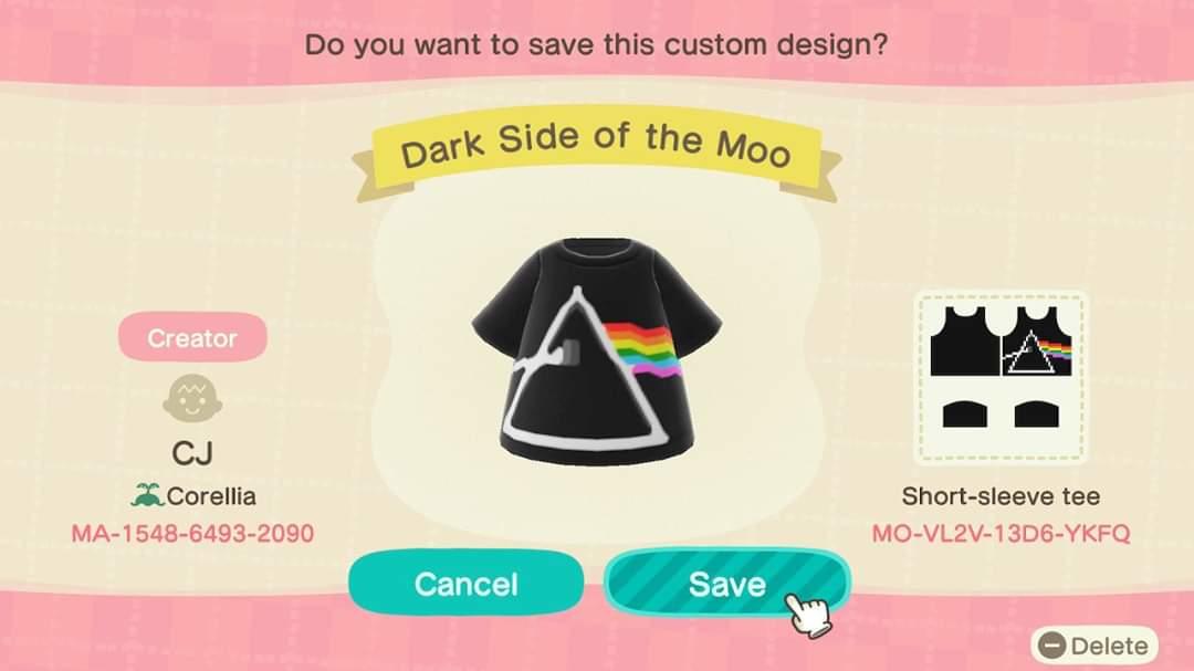 Animal Crossing Design Code: MO-VL2V-13D6-YKFQ Dark Side of the Moo